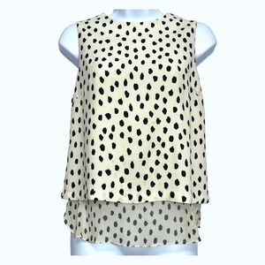 Kate Spade Silk Blend Top Womens XS Cream Black Polka Dot Cami Blouse Sleeveless